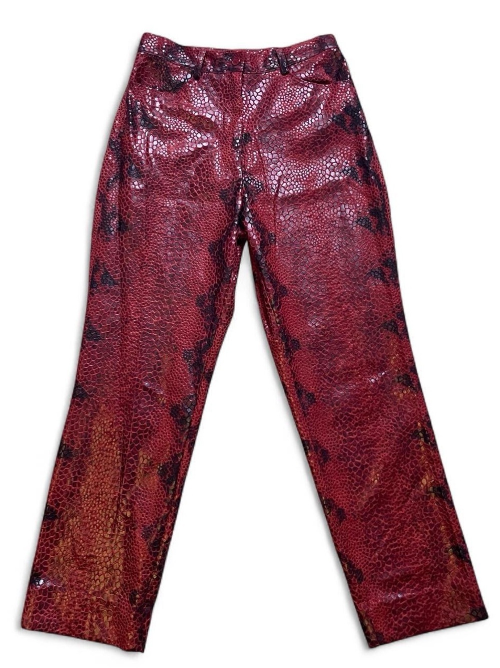 Selene Sport Vintage Faux Snakeskin Pants in Burgundy Red/Black